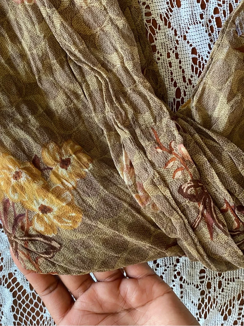 Coach Olive Green Floral Lightweight Scarf - Picture 3 of 4